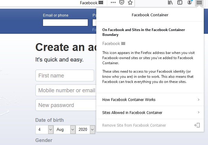 Firefox Social Extensiones Contenedor de Facebook 1