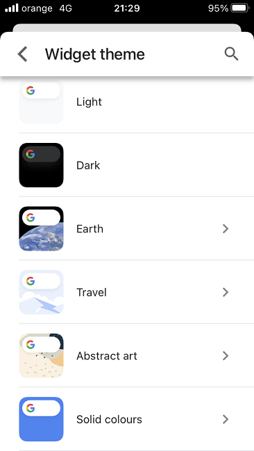 Cómo cambiar los temas del widget de exploración de Google Background Ios