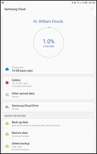 Almacenamiento en la nube de Samsung utilizado