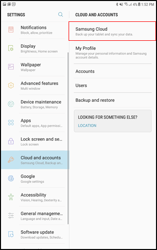 Acceso a la nube de Samsung desde la configuración