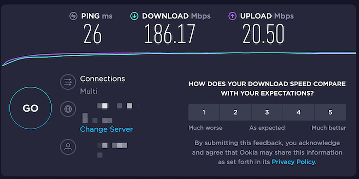 El sitio web Speedtest.net.