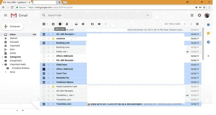 Función de informe de spam de Gmail