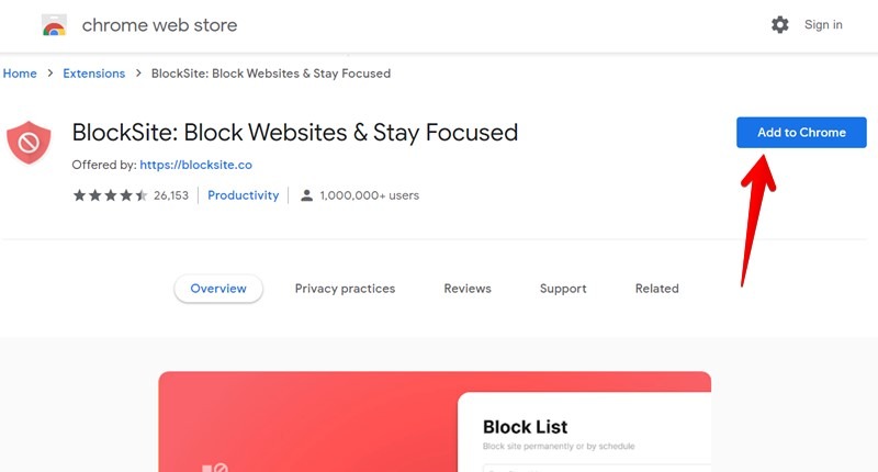 Bloquear sitios web Chrome Desktop Extension Instalar Blocksite