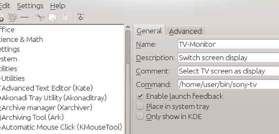 Editor de menús de KDE, agregando secuencias de comandos personalizadas de dispersión
