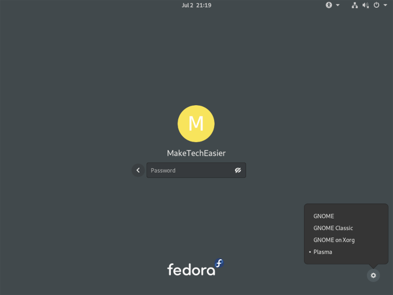 Cambio de escritorio de Fedora Elegir Kde