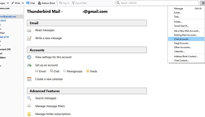 Crear nueva cuenta de chat Thunderbird