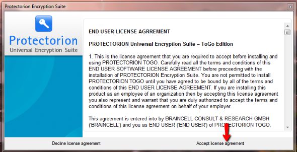 Acuerdo de licencia de usuario final de Protectorion-To-Go