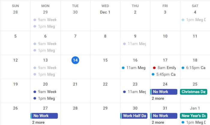 Página de inicio del calendario de Google