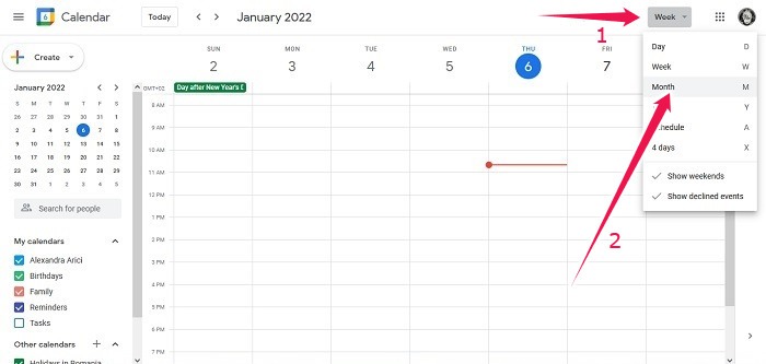 Compartir archivos Ubicaciones Google Calendar Desktop Cambiar vista mensual