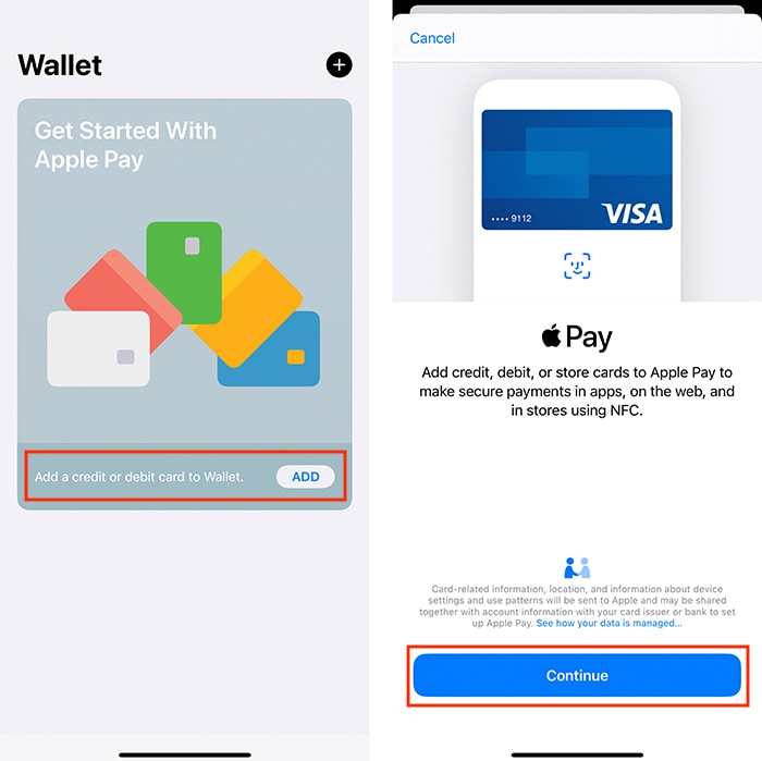 Configurar la aplicación Apple Pay Iphone Wallet