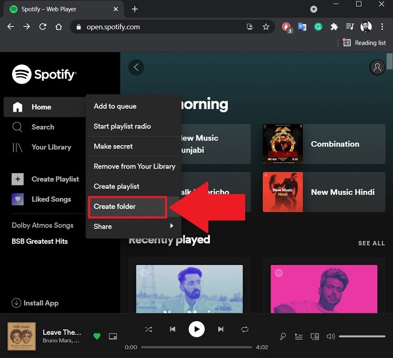 Crear carpeta de lista de reproducción de Spotify