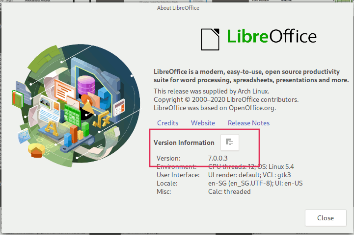 Comprobar la versión de LibreOffice