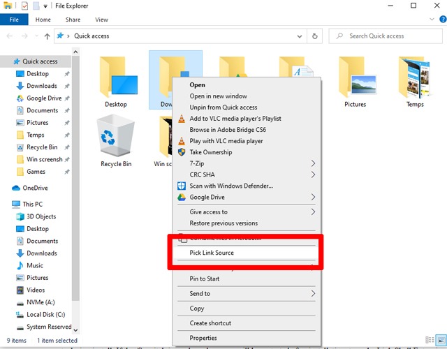 Crear enlace simbólico Windows 10 Seleccionar fuente de enlace