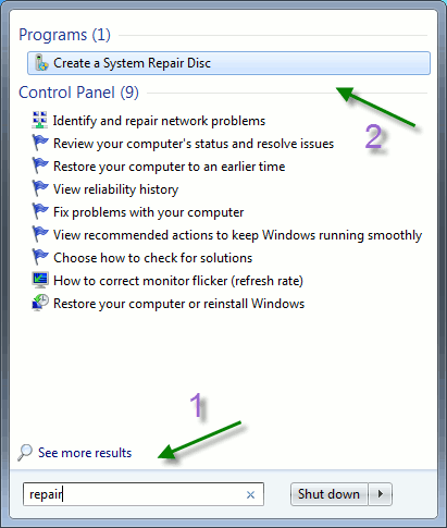 Buscar disco de reparación del sistema