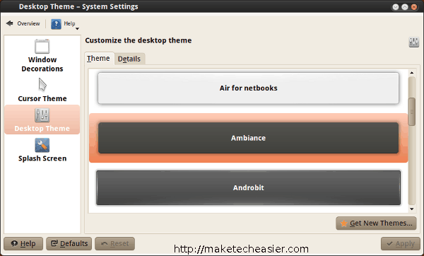 Selección de temas de KDE Ambiance
