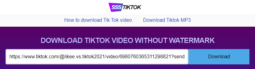 Tiktok Pegar enlace Haga clic en Descargar