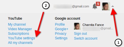 Haga clic en la flecha junto a su imagen y haga clic en Configuración de YouTube.