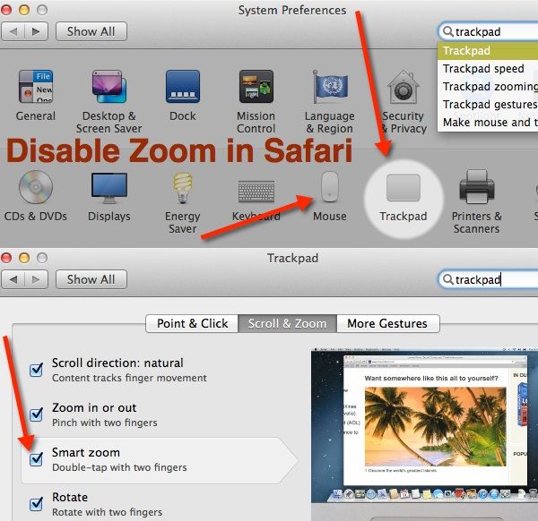 Siga estos pasos para desactivar el zoom inteligente en Safari - OS X Mavericks.