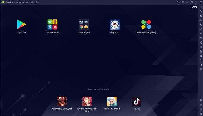 Pantalla de inicio de Bluestacks