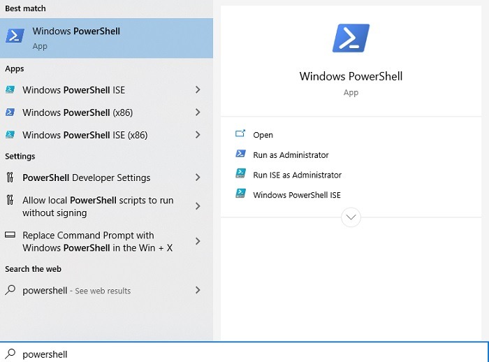 Cómo desinstalar Cortana después de la actualización de Windows de mayo de 2020 Abrir Powershell