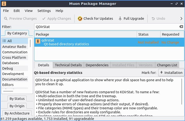 Instalación de almacenamiento de recuperación de Qdirstat