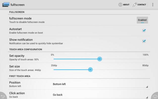 configuración de pantalla completa