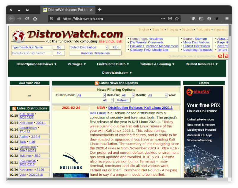 Elija la distribución de Linux Distrowatch