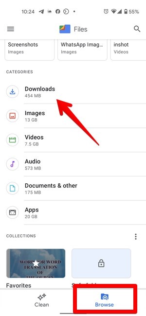 Archivos de la carpeta de descargas de Android de Google