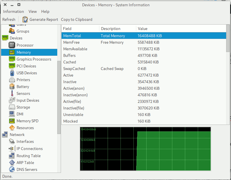 Información de RAM de Linux Hardinfo