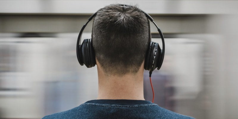 Guy in headphones, back of head