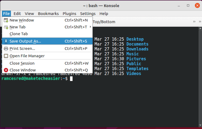 Archivo de salida de terminal 05 Konsole Guardar salida como