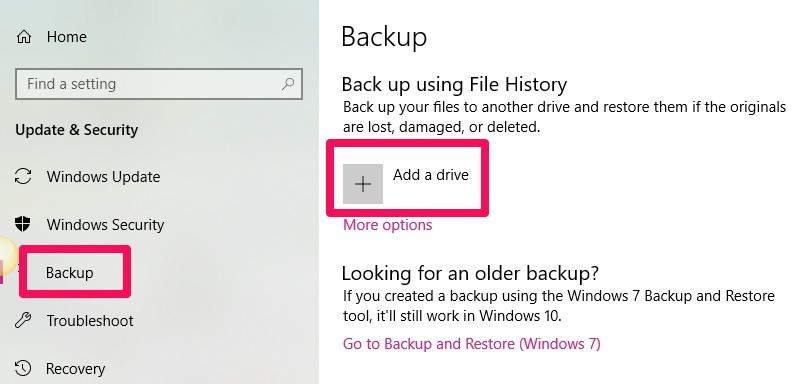 Copia de seguridad del historial de archivos de Windows 10