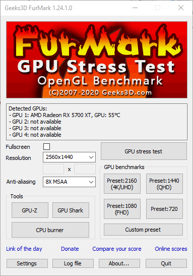 Prueba de esfuerzo Gpu Furmark Menú