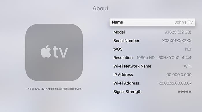 Tvos11 Apple Tv Configuración General Acerca de