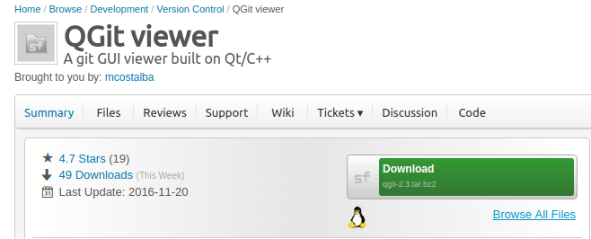 página de descarga de qgit-viewer-sourceforge