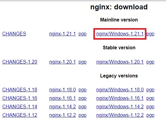 Descarga de la versión principal de Nginx Windows