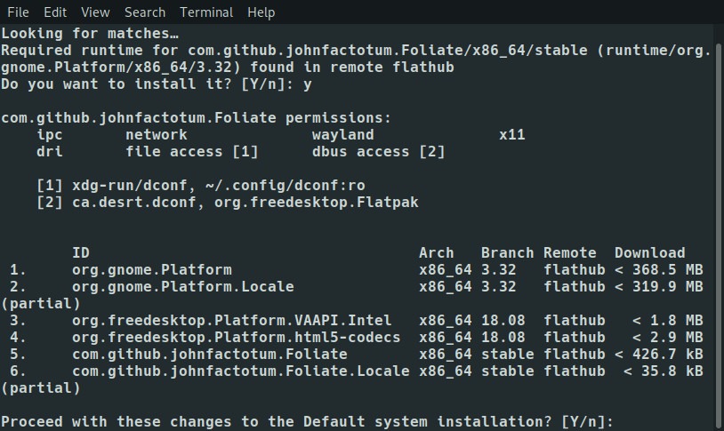 Dependencias de Flatpak Foliate