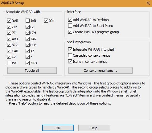 Extensiones de archivo de instalación de Winrar