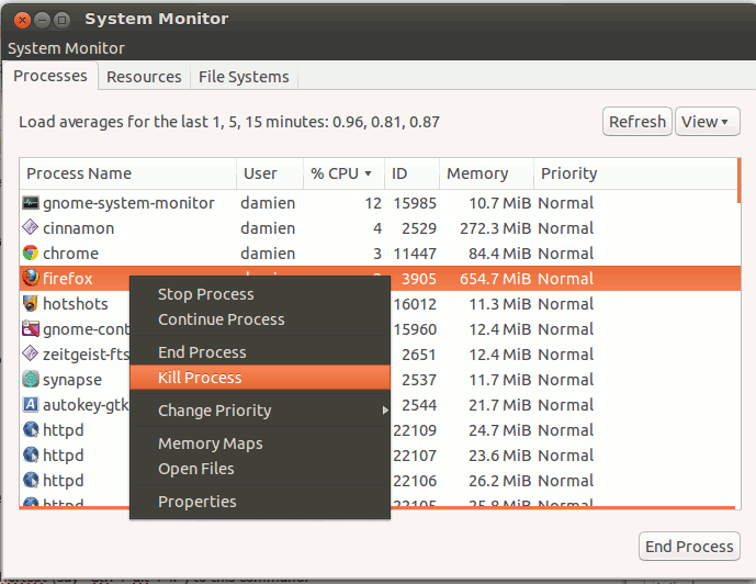 Use el monitor del sistema para matar una aplicación que no responde en ubuntu