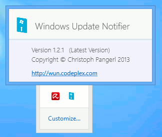 Notificador de actualización de Windows con clic izquierdo