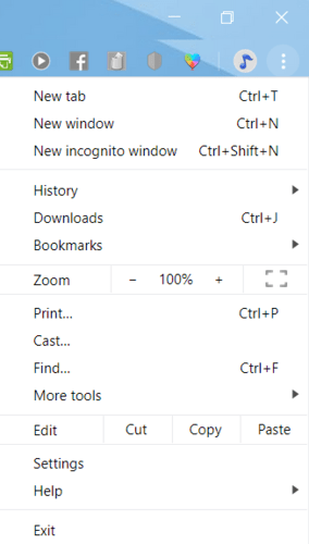 Ocultar el menú de configuración de Chrome de Extensiones