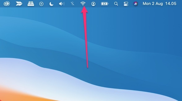 Captura de pantalla que muestra dónde seleccionar el logotipo de Wi-Fi en una Macbook Air