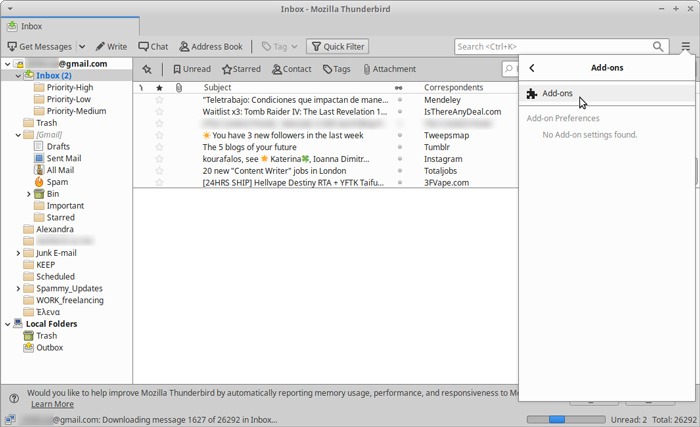 Bandeja de entrada organizada Thunderbird Quickfilters Complementos