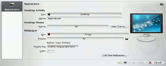 Diálogo del fondo de escritorio de KDE