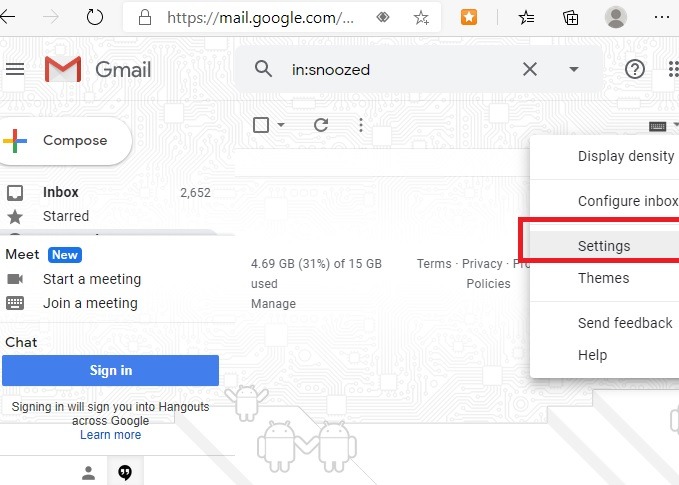 Configuración de cancelación de envío de Gmail en Gmail