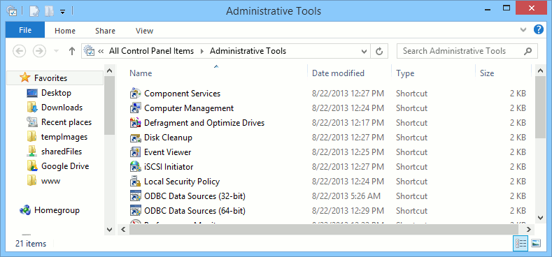 La ventana Herramientas administrativas de Windows.