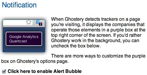 Habilite o deshabilite la burbuja de alerta de Ghostery.