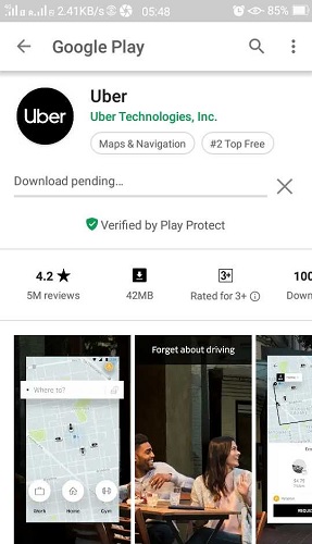 Error pendiente de descarga en la aplicación Uber de Google Play