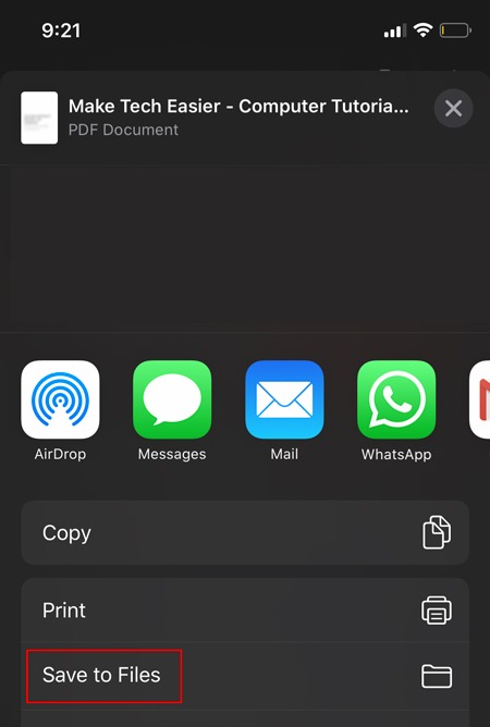 Captura de pantalla de página completa Ios Guardar en archivos