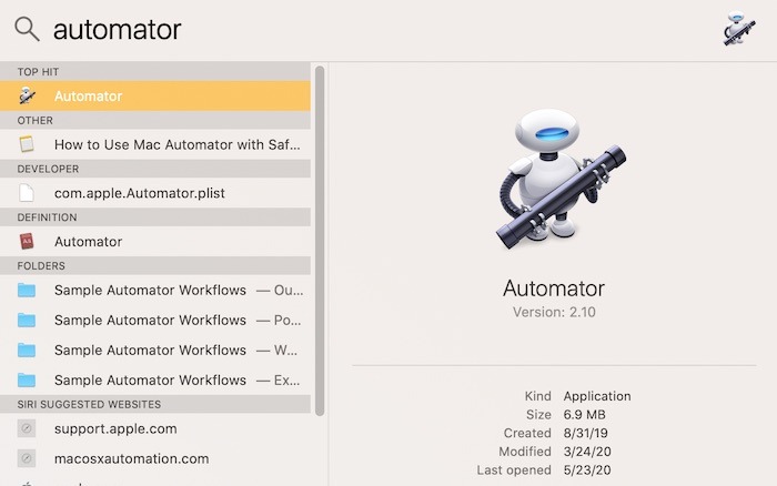 Cómo usar Mac Automator Spotlight